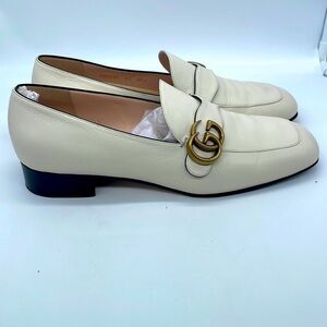 Gucci Mystic white leather Malaga Kid GG Marmont Loafers 41